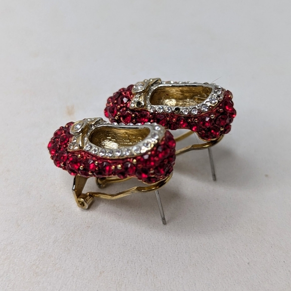 2 Vintage Wizard of Oz Red Ruby Slippers Rhinestone Jewelry Pieces - Picture 8 of 11
